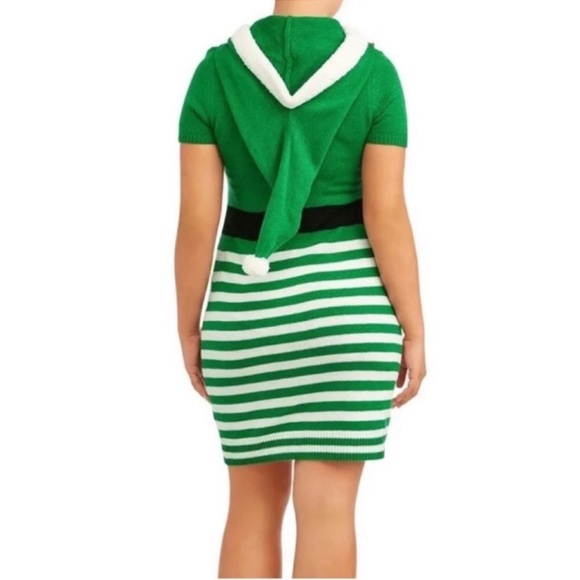 No Boundaries Women’s Christmas Elf/Santa Striped Stretchy Sweater Dress - Picture 2 of 5